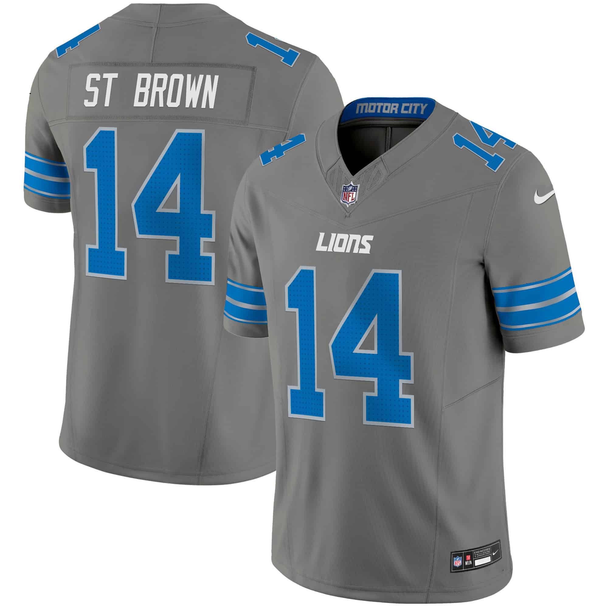 Men Detroit Lions #14 ST Brown Grey 2024 Nike Vapor Limited NFL Jersey